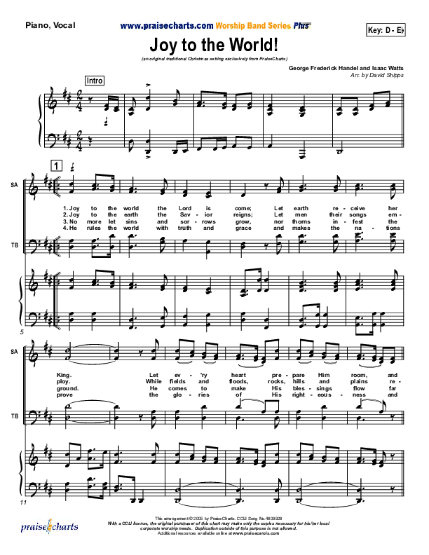 Joy To The World Piano/Vocal (Traditional Carol / PraiseCharts)