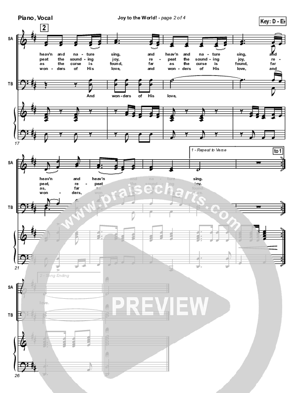 Joy To The World Piano/Vocal (Traditional Carol / PraiseCharts)