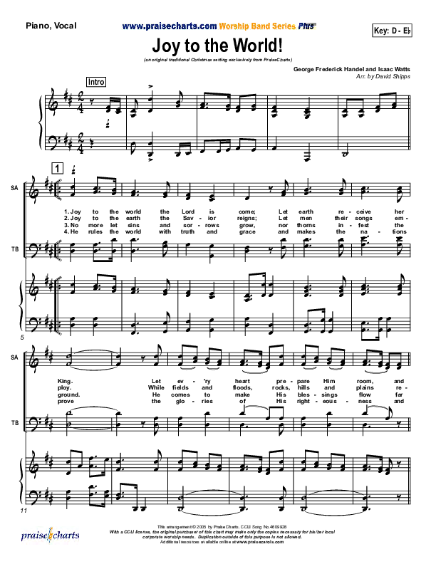 Joy To The World Piano/Vocal & Lead (Traditional Carol / PraiseCharts)