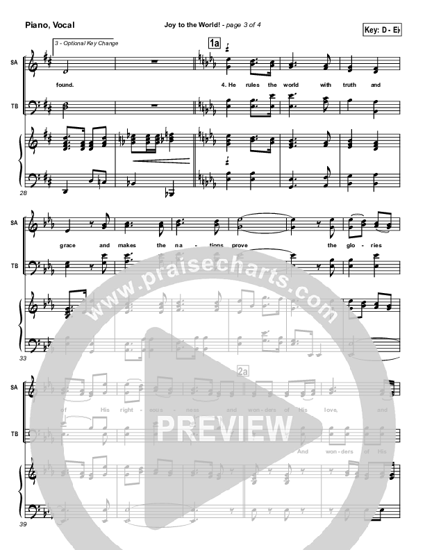 Joy To The World Piano/Vocal (SATB) (Traditional Carol / PraiseCharts)