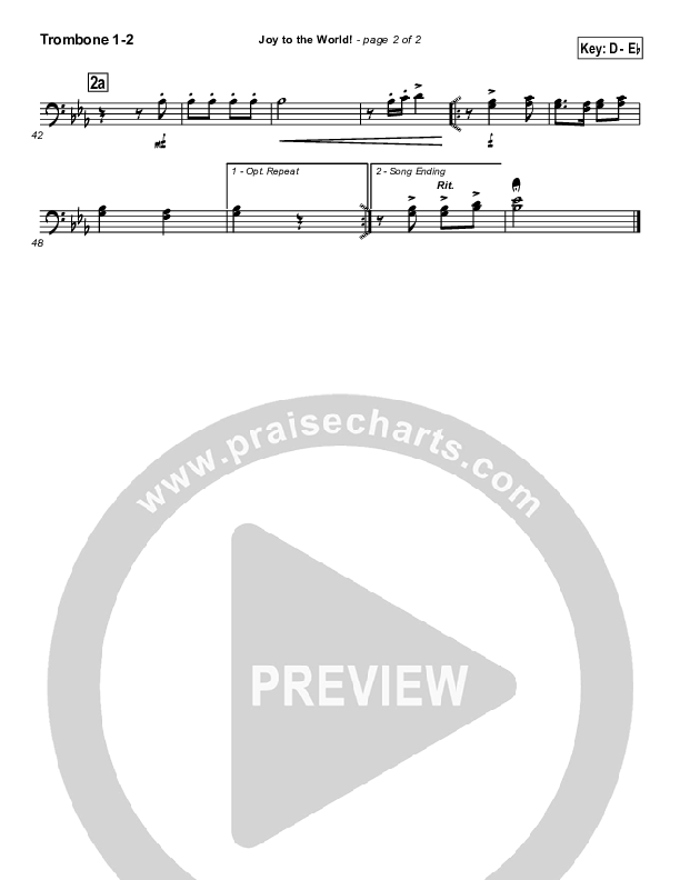 Joy To The World Trombone 1/2 (Traditional Carol / PraiseCharts)