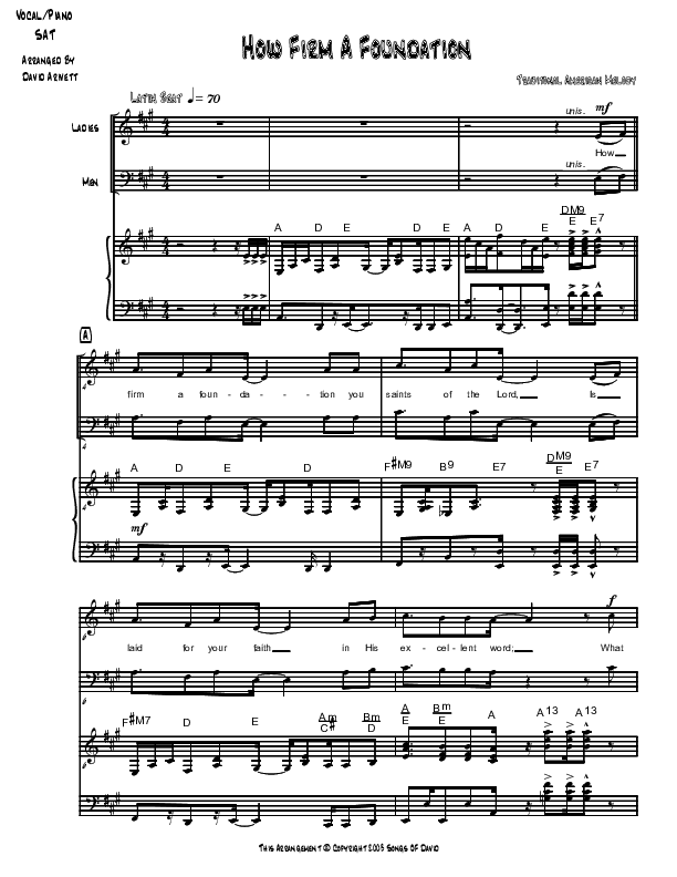 How Firm A Foundation Piano/Vocal (SAT) (David Arivett)