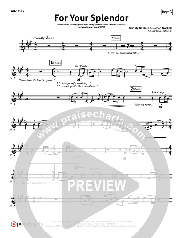 For Your Splendor Alto Sax (Christy Nockels)