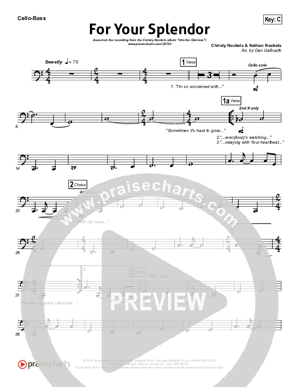For Your Splendor Cello/Bass (Christy Nockels)