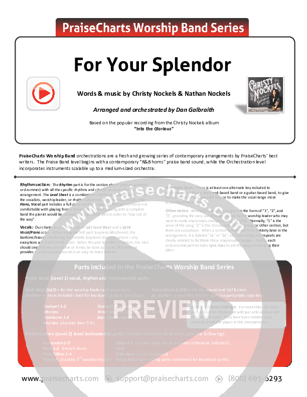 For Your Splendor Cover Sheet (Christy Nockels)