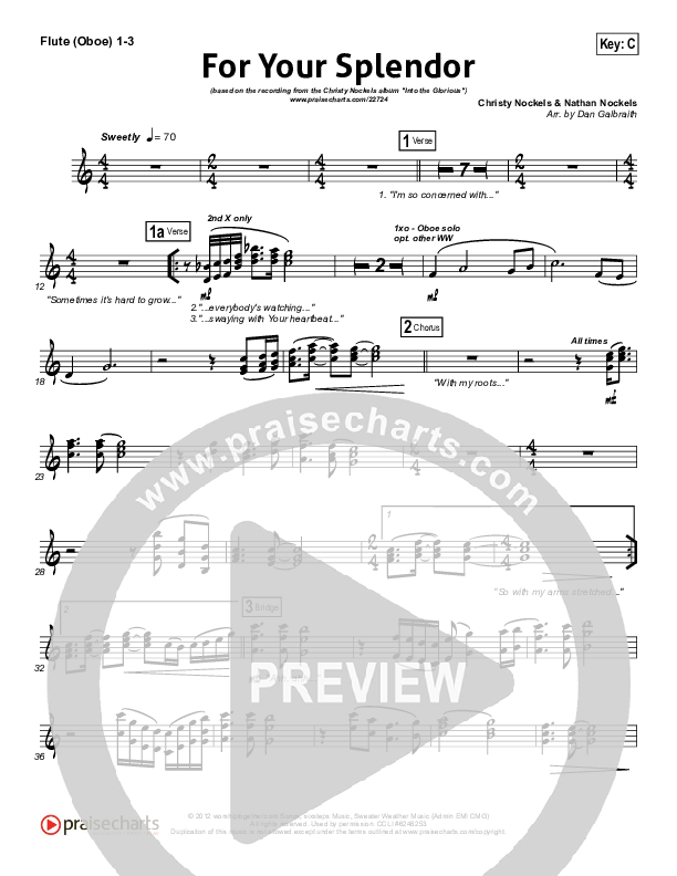 For Your Splendor Flute/Oboe 1/2/3 (Christy Nockels)