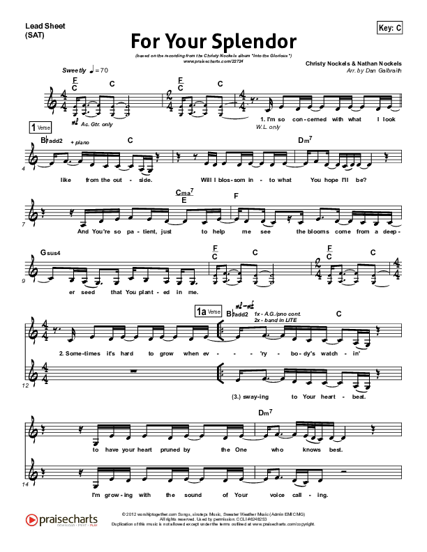 For Your Splendor Lead Sheet (SAT) (Christy Nockels)