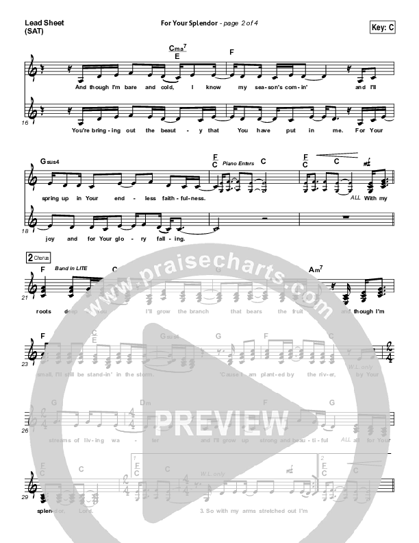 For Your Splendor Lead Sheet (SAT) (Christy Nockels)