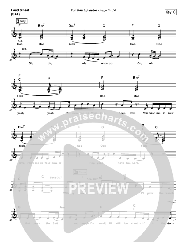 For Your Splendor Lead Sheet (SAT) (Christy Nockels)