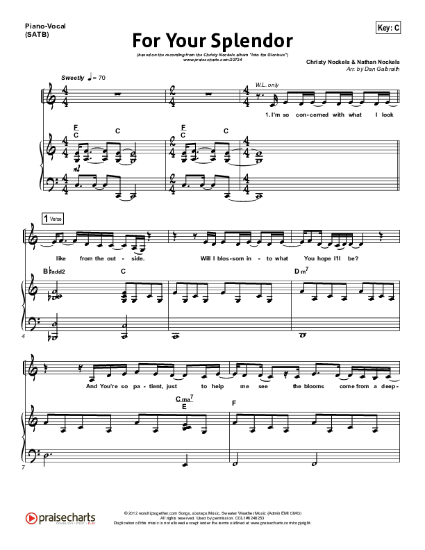 For Your Splendor Piano/Vocal (SATB) (Christy Nockels)