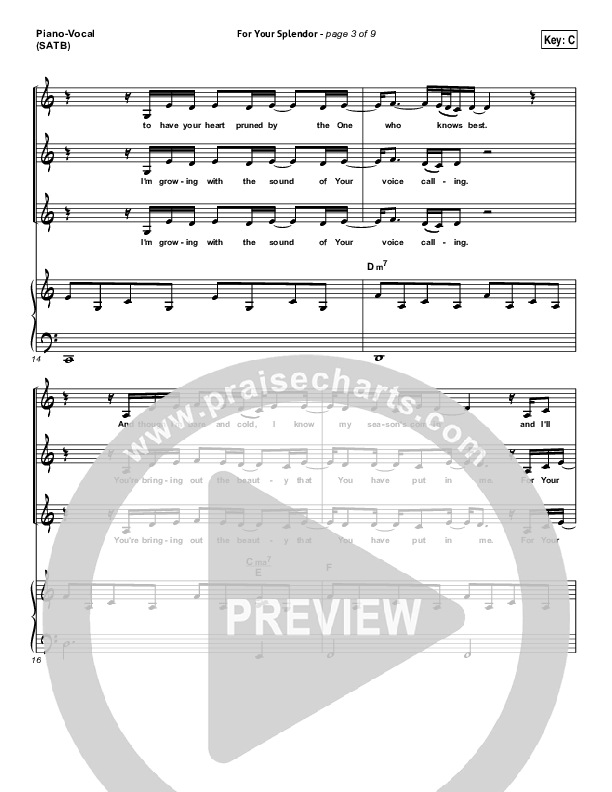 For Your Splendor Piano/Vocal (SATB) (Christy Nockels)