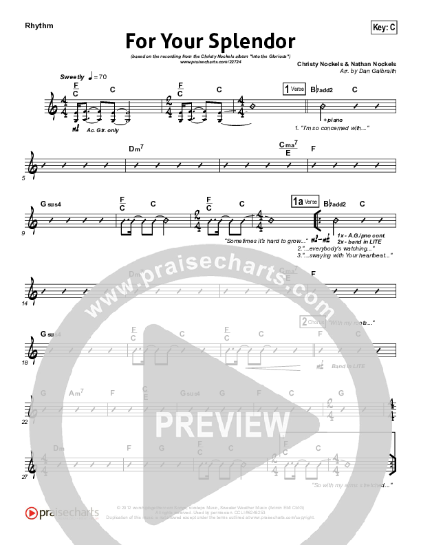 For Your Splendor Rhythm Chart (Christy Nockels)