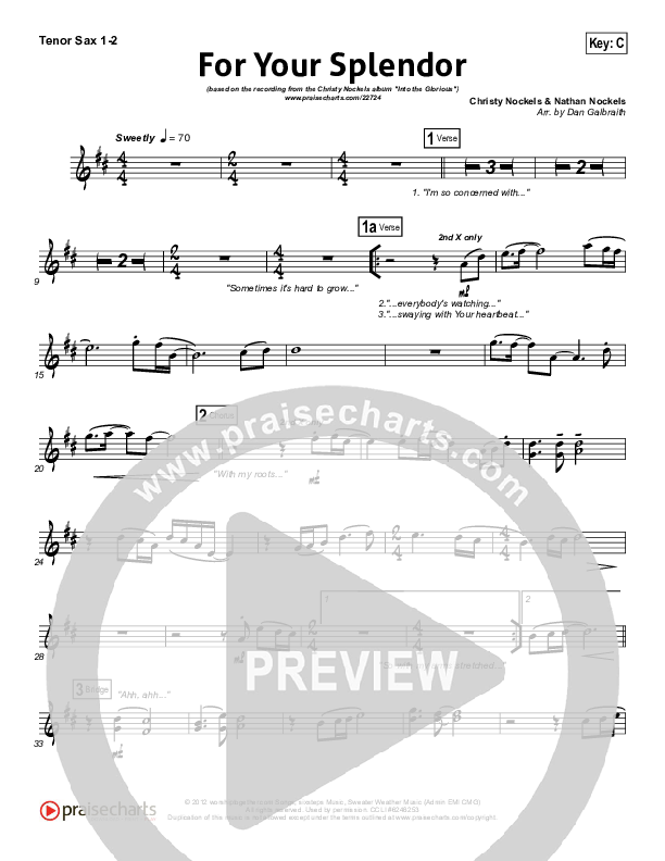 For Your Splendor Tenor Sax 1/2 (Christy Nockels)