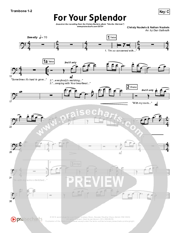 For Your Splendor Trombone 1/2 (Christy Nockels)
