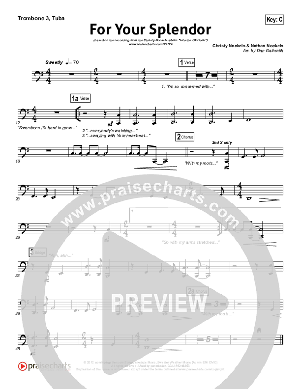 For Your Splendor Trombone 3/Tuba (Christy Nockels)