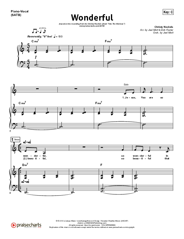 Wonderful Piano/Vocal (SATB) (Christy Nockels)