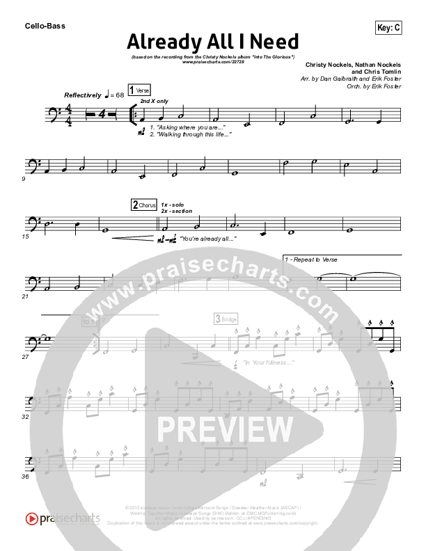 Already All I Need Cello/Bass (Christy Nockels)