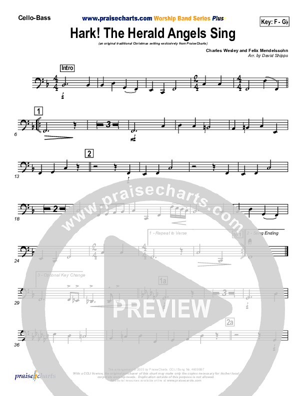 Hark The Herald Angels Sing Cello/Bass (Traditional Carol / PraiseCharts)