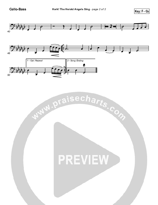 Hark The Herald Angels Sing Cello/Bass (Traditional Carol / PraiseCharts)