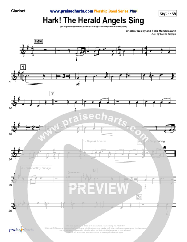 Hark The Herald Angels Sing Clarinet (Traditional Carol / PraiseCharts)