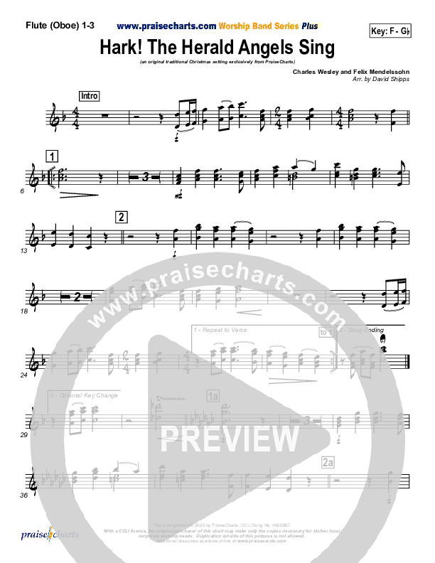 Hark The Herald Angels Sing Flute/Oboe 1/2/3 (Traditional Carol / PraiseCharts)