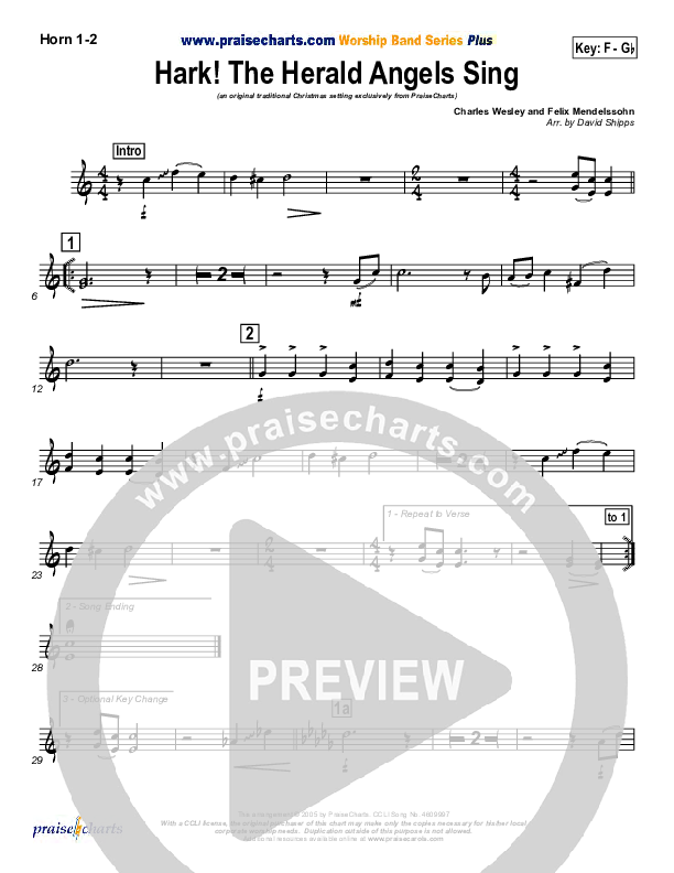 Hark The Herald Angels Sing French Horn 1/2 (Traditional Carol / PraiseCharts)
