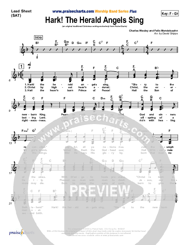 Hark The Herald Angels Sing Lead Sheet (Traditional Carol / PraiseCharts)
