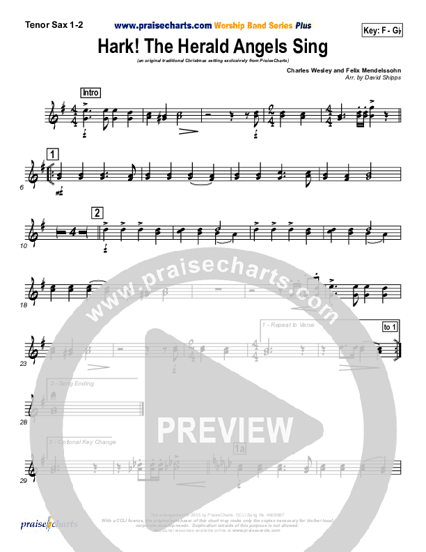Hark The Herald Angels Sing Tenor Sax 1/2 (Traditional Carol / PraiseCharts)