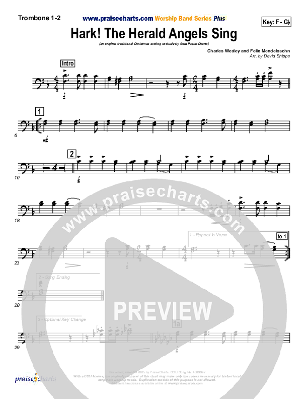 Hark The Herald Angels Sing Trombone 1/2 (Traditional Carol / PraiseCharts)