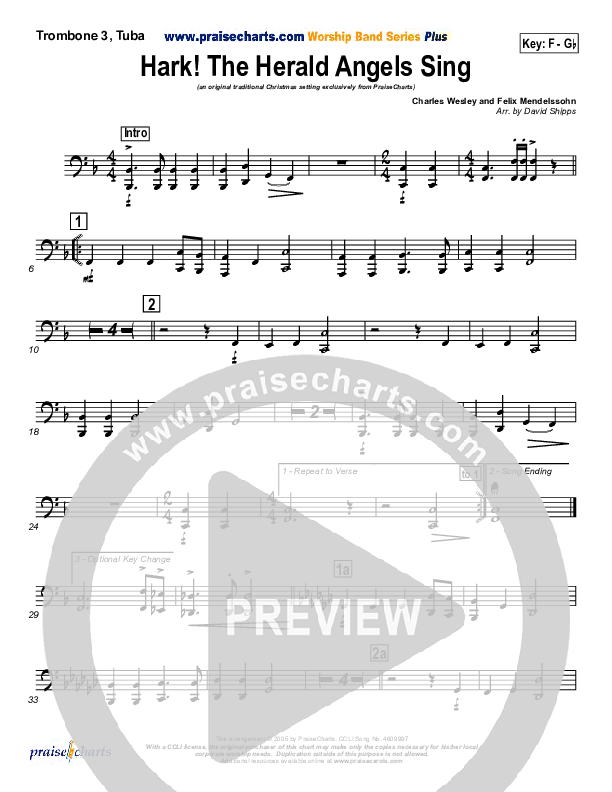 Hark The Herald Angels Sing Trombone 3/Tuba (Traditional Carol / PraiseCharts)