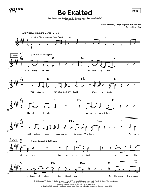 Be Exalted Lead Sheet (Ben Cantelon)