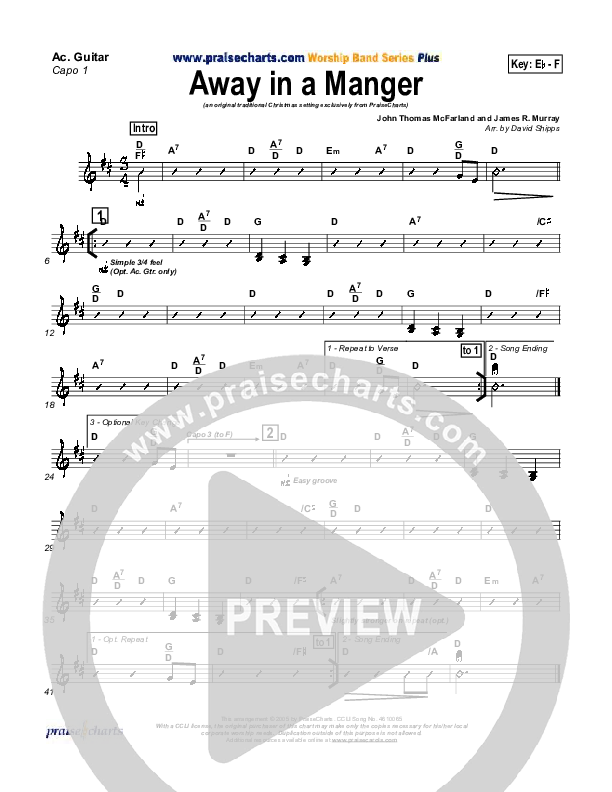 Away In A Manger Acoustic Guitar (Traditional Carol / PraiseCharts)