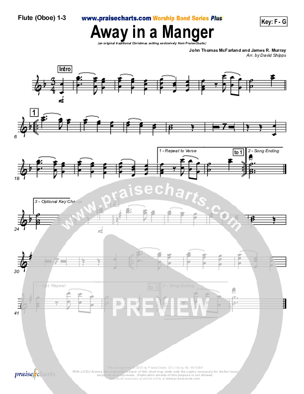 Away In A Manger Flute/Oboe 1/2/3 (Traditional Carol / PraiseCharts)
