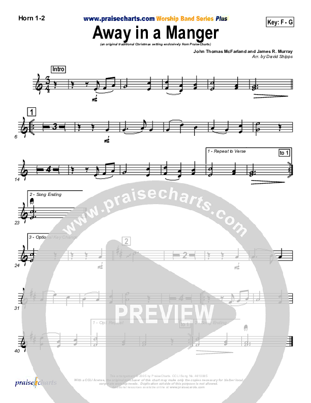 Away In A Manger French Horn 1/2 (Traditional Carol / PraiseCharts)