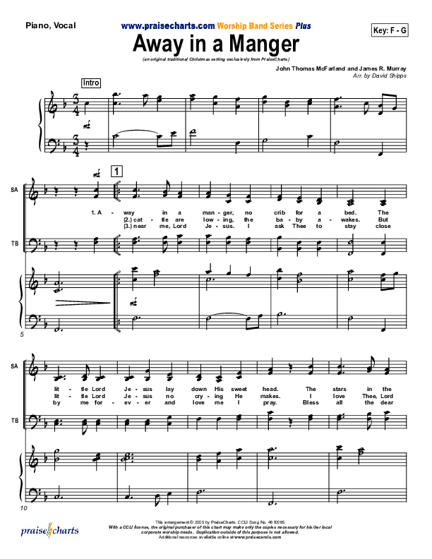 Away In A Manger Piano/Vocal (Traditional Carol / PraiseCharts)