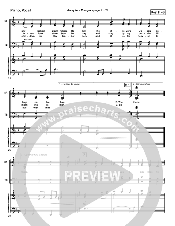 Away In A Manger Piano/Vocal (Traditional Carol / PraiseCharts)