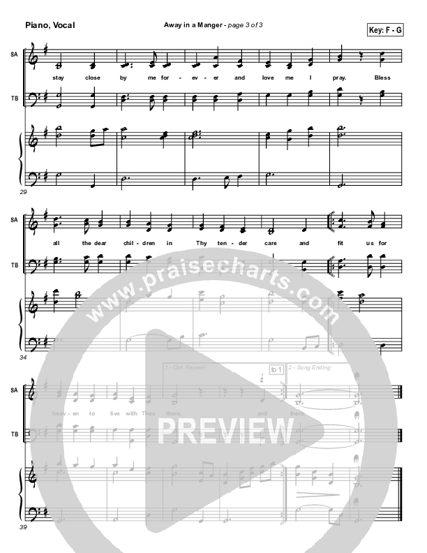 Away In A Manger Piano/Vocal (Traditional Carol / PraiseCharts)