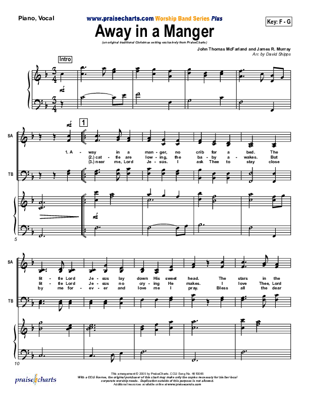 Away In A Manger Piano/Vocal (SATB) (Traditional Carol / PraiseCharts)