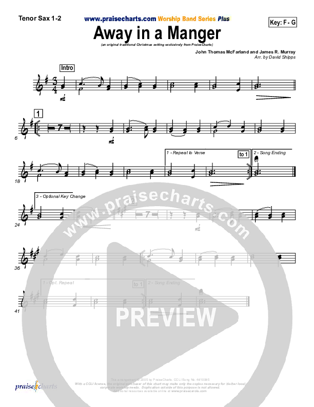 Away In A Manger Tenor Sax 1/2 (Traditional Carol / PraiseCharts)