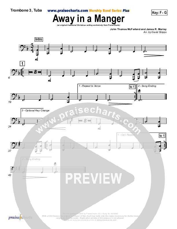 Away In A Manger Trombone 3/Tuba (Traditional Carol / PraiseCharts)
