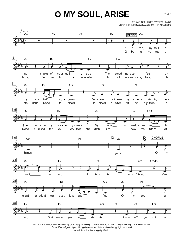 Oh My Soul Arise Lead Sheet (Sovereign Grace)