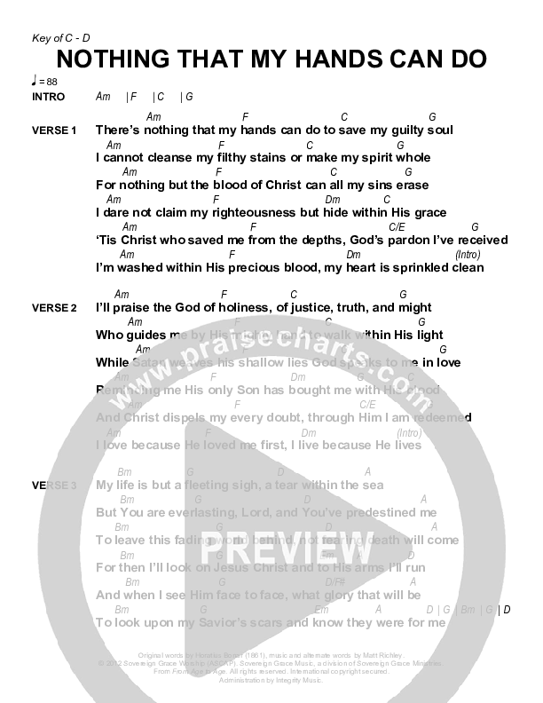 Nothing That My Hands Can Do Chords & Lyrics (Sovereign Grace)