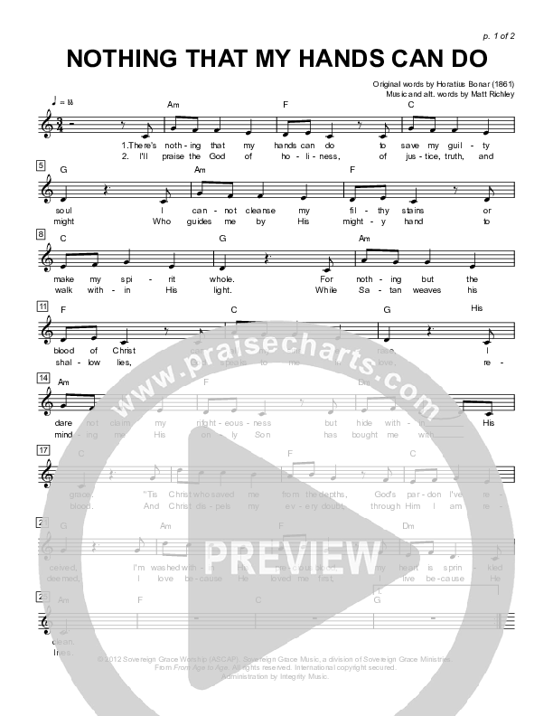 Nothing That My Hands Can Do Lead Sheet (Sovereign Grace)