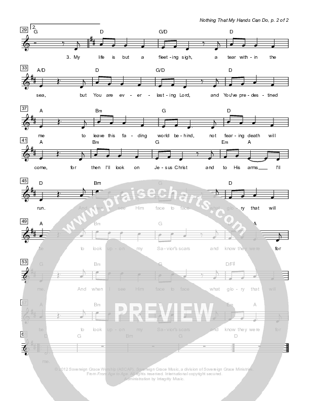 Nothing That My Hands Can Do Lead Sheet (Sovereign Grace)