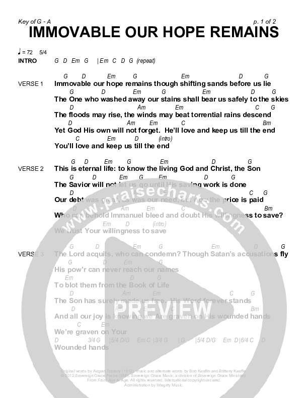 Immovable Our Hope Remains Chords & Lyrics (Sovereign Grace)