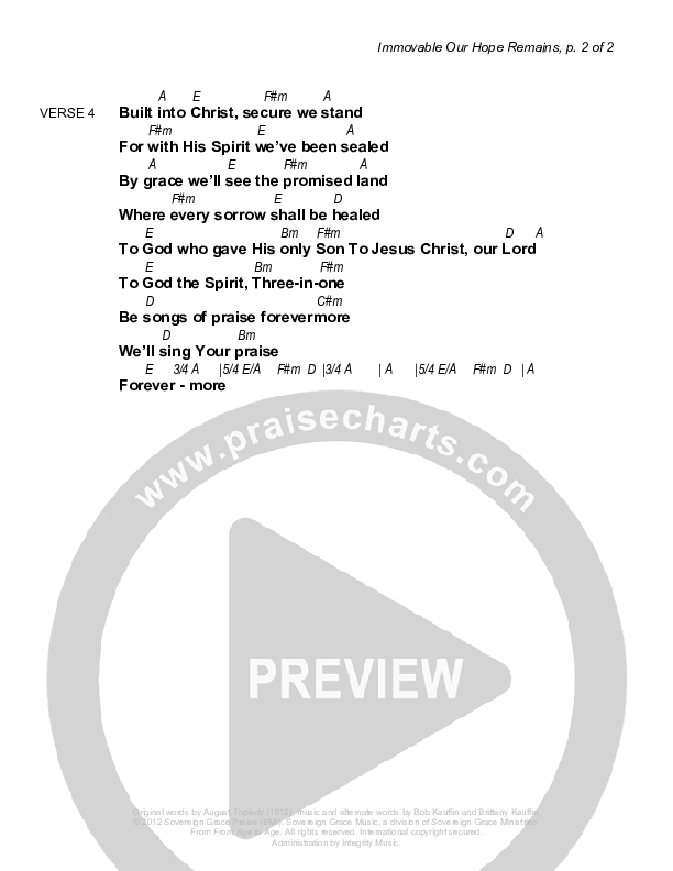 Immovable Our Hope Remains Chords & Lyrics (Sovereign Grace)