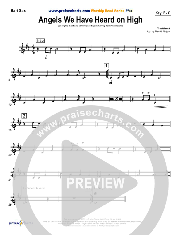 Angels We Have Heard On High Bari Sax (Traditional Carol / PraiseCharts)