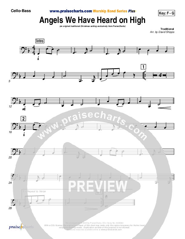 Angels We Have Heard On High Cello/Bass (Traditional Carol / PraiseCharts)