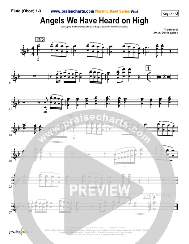 Angels We Have Heard On High Flute/Oboe 1/2/3 (Traditional Carol / PraiseCharts)