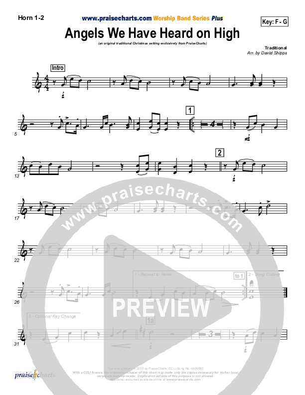 Angels We Have Heard On High French Horn 1/2 (Traditional Carol / PraiseCharts)